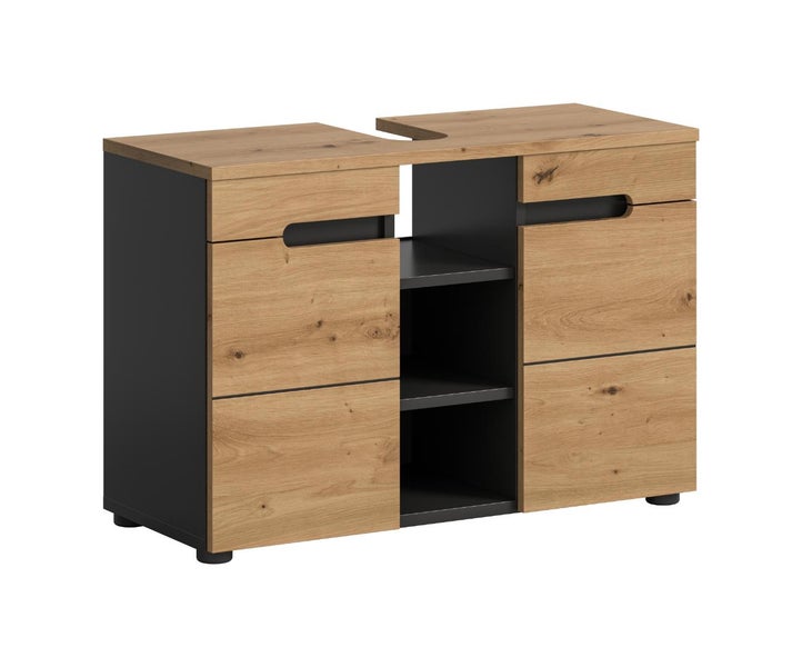 Waschtischunterschrank mit zwei Schubladen und offenen Regalen