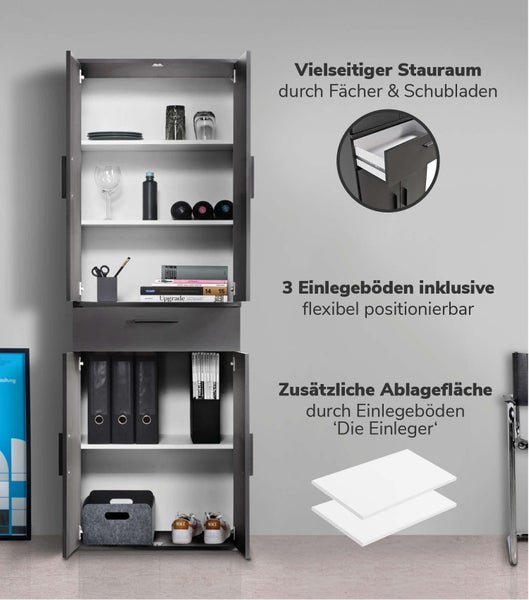mokebo Schrank Set 2-teilig in Anthrazit 'Die Allzweckwaffe', Set aus Aufbewahrungsschränken