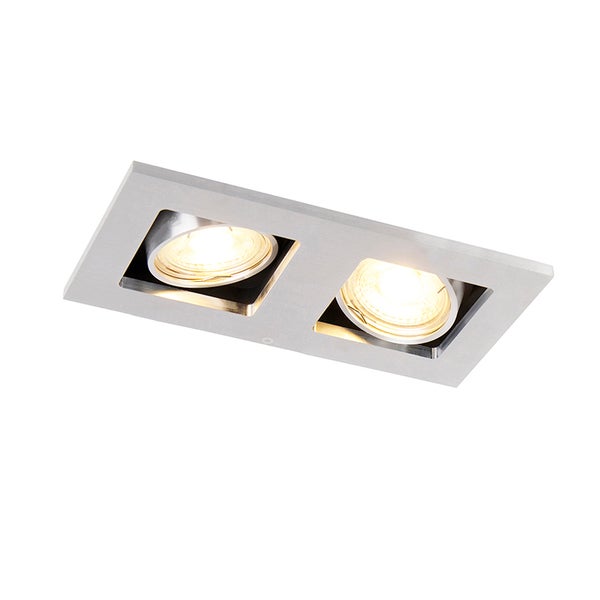 Zweiflammiger Einbaustrahler aus Metall in rechteckiger Form mit zwei schwenkbaren Lichtquellen.