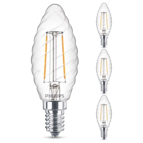 Philips LED Lampe ersetzt 25W, E14 Kerzeform ST35, klar, warmweiß, 250 Lumen, nicht dimmbar, 4er Pack