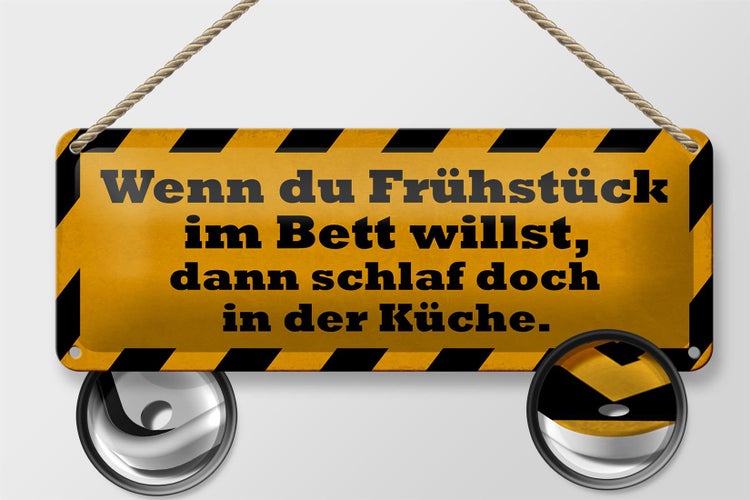 Blechschild Spruch 27x10cm Frühstück im Bett schlaf Küche Dekoration