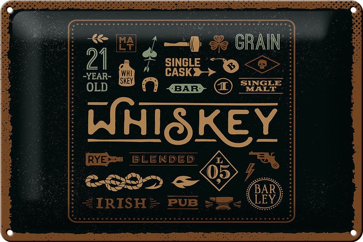 Blechschild Spruch Whiskey blended irish pub 30x20cm