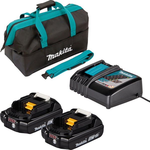 Makita 2x BL1820B Akku 2,0 Ah 18V Li-Ion + DC18RC Schnellladegerät 18 Volt in Tasche