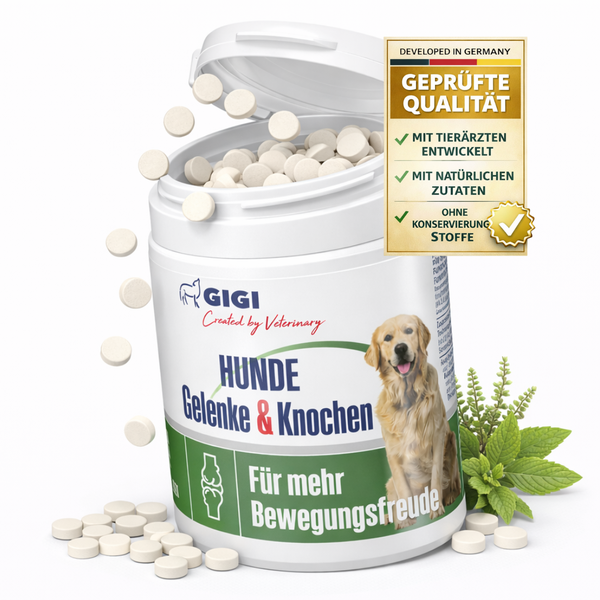 GIGI Nahrungsergänzung für Hunde, Gelenke und Knochen, Tabletten mit natürlichen Inhaltsstoffen, ohne Konservierungsstoffe.