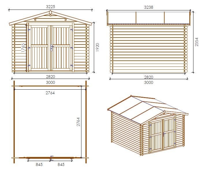 Gartenhaus, Gerätehaus 9m2 - 3x3m - 28mm
