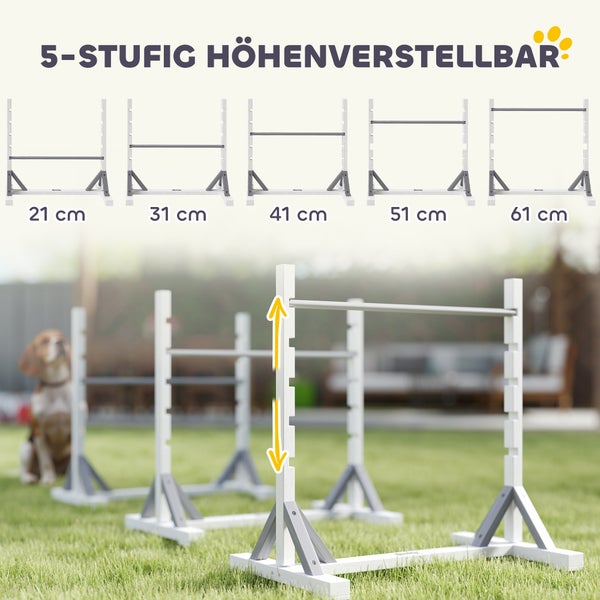 PawHut Agility Set Hunde 4-teiliges Agility-Ausrüstung für Hundetraining Steckhürdenset mit höhenverstellbar Hürden Reifen Trainingszubehör Koordinationstraining Agilityset für Spiele Training