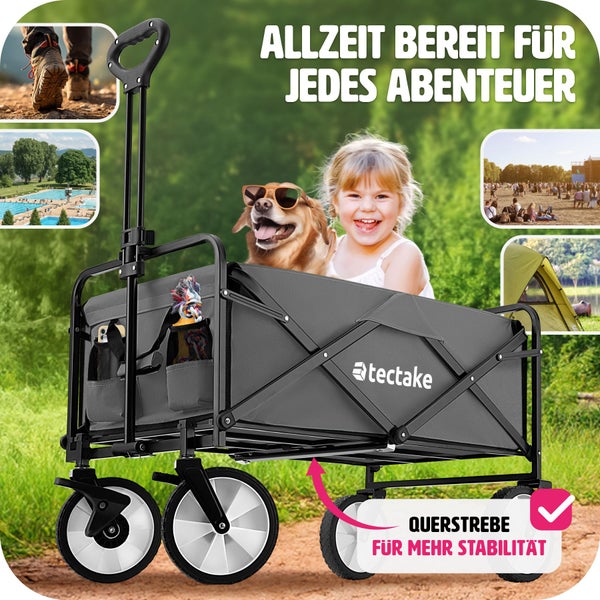 Bollerwagen tectake Leon inklusive Tragetasche, Belastbarkeit 80 kg faltbar grau