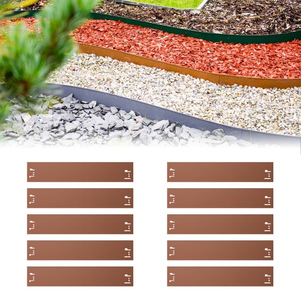 Beetbegrenzung aus Metall zur Gestaltung von Gartenwegen und Beeten, mit Erdanker als Set