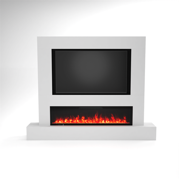 Glow Fire Fernsehwand mit Kamin 'Inside 182'| Cinewall mit Elektrokamin in weiss mit Heizung (1500 W) | HxBxT: 225x282,6x41,8 cm
