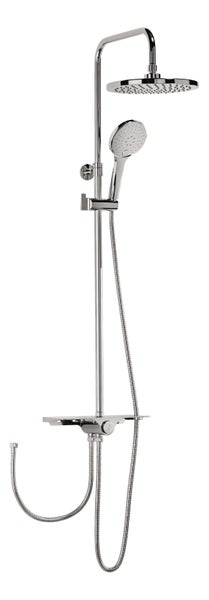 aquaSu® Duschsystem Tima mit Regendusche & Handbrause | Handbrause: 4-strahlig | Kopfbrause: 1-strahlig | mit Ablage | Antikalk | rund | höhenverstellbar | Chrom | 723435