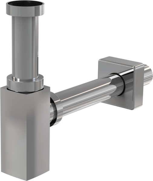 Design Röhrensiphon für Waschbecken in kantiger Optik mit Wandrosette