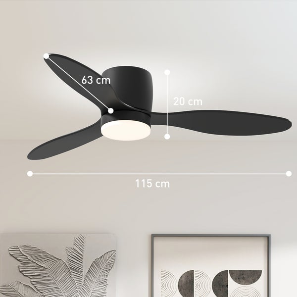 HOMCOM Deckenventilator mit Beleuchtung und Fernbedienung 115 cm LED Lampe mit Ventilator, Umkehrbarer DC Motor, 3 Flügeln, 3 Lichtfarben, 6 Geschwindigkeiten, Timer Deckenventilator für Schlafzimmer