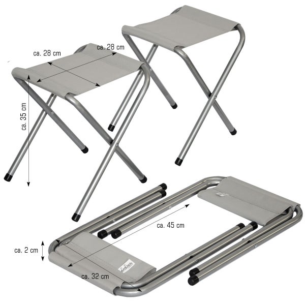 AMANKA klappbarer höhenverstellbarer Campingtisch 90x60x70 cm inkl. 2 Falthocker Campingtischset Kofferformat Dunkel Grau