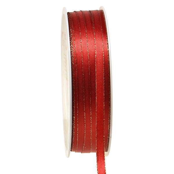 Rolle mit rotem Geschenkband mit goldenen Streifen