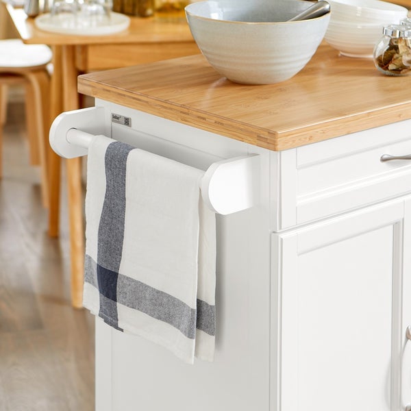 Küchenwagen mit Handtuchhalter und Bambusplatte