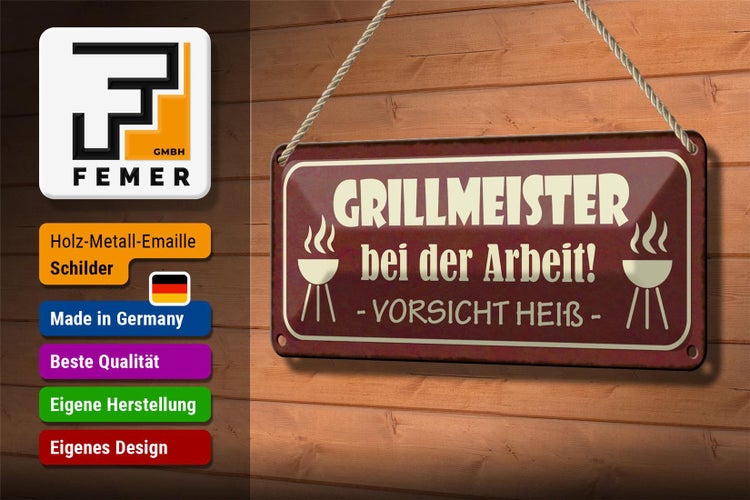 Blechschild Spruch 27x10cm Grillmeister bei der Arbeit heiß Dekoration