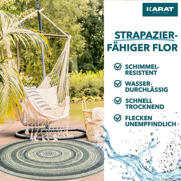 FLOORDIREKT Outdoorteppich - Wetterbeständiger Außenteppich - Zoe - Rund - Blau - ⌀120 cm