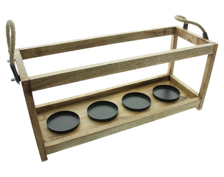 FRANK FLECHTWAREN | Kerzenhalter Big Wood, MANGOHOLZ, METALL, 58 x 21 x 21,5 cm