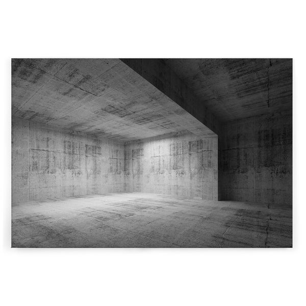 Wandbild mit einer minimalistischen Darstellung eines leeren, architektonischen Raums aus Sichtbeton mit markanten Strukturen und Lichtspiel.