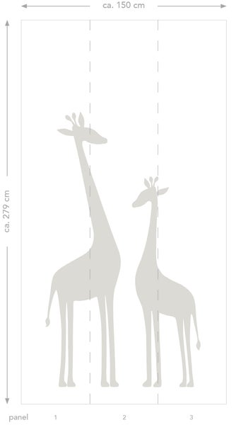 Fototapete mit Giraffenmotiv, circa 150 cm breit und 279 cm hoch