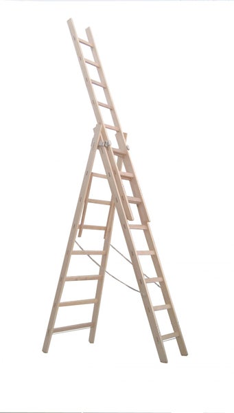 PROREGAL Mehrzweckleiter 3 Teilig Made in Germany 3 x 8 Sprossen 2,44 m Länge Holzleiter Klappleiter