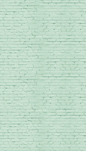 Ziegelwand in Mintgrün mit strukturierter Oberfläche und sichtbaren Fugen.