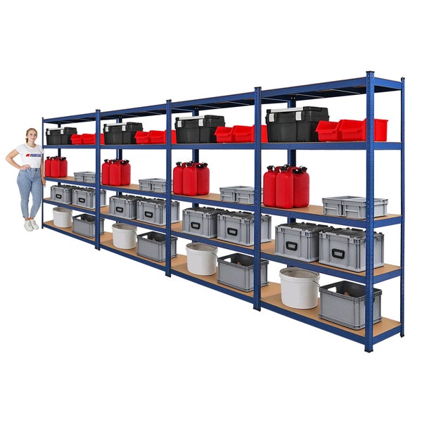 PROREGAL Mega Deal 4x Schwerlastregal Ragnar HxBxT 180 x 120 x 40 cm Fachlast 175 kg Blau Garagenregal Kellerregal Werkstattregal Steckregal