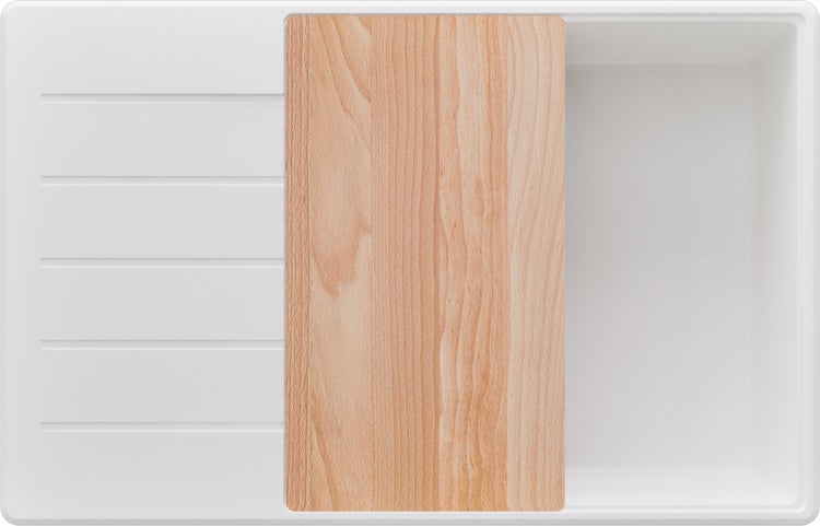 Spüle mit Schneidebrett aus Holz