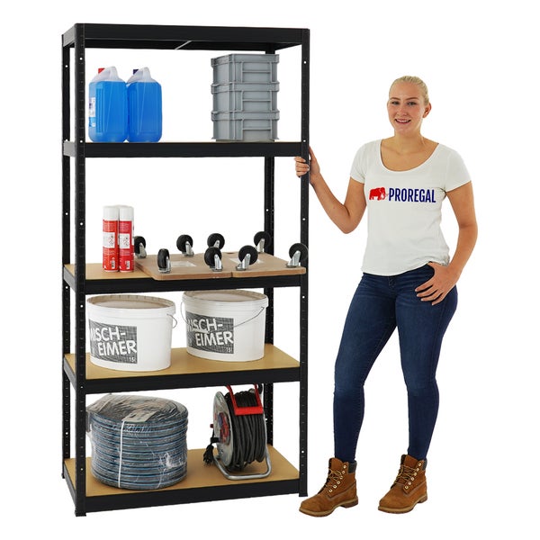 PROREGAL Schwerlastregal Slim Elephant S HxBxT 180 x 90 x 45 cm 5 Ebenen Fachlast 350 kg Schwarz