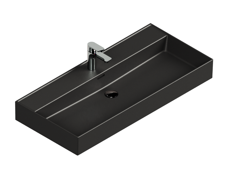 Rechteckiges Waschbecken in Schwarz mit Armatur