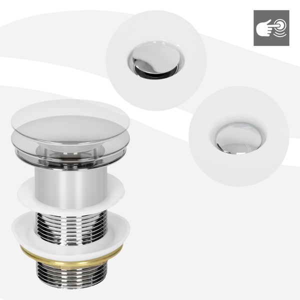 ML-Design Universal Ablaufgarnitur für Waschbecken Waschtisch Ablaufventil ohne Überlauf Messing verchromt Modernes Pop-Up Click Clack Ventil Abflussgarnitur Werkzeugloser Einbau Waschbeckenstöpsel
