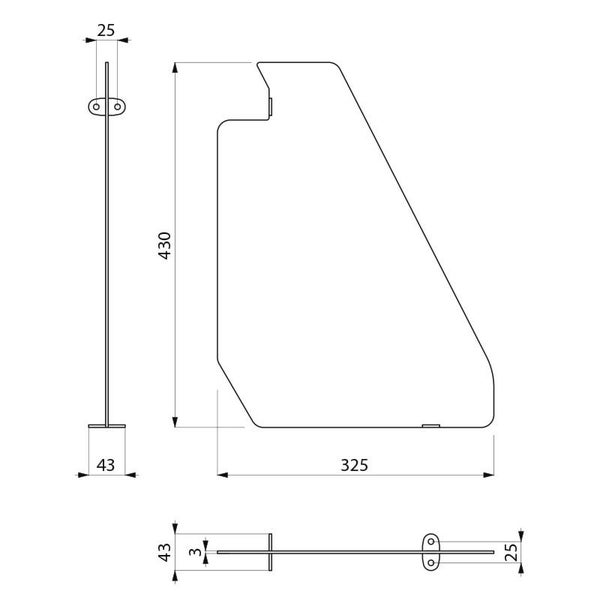 Maßzeichnung einer Trennscheibe mit einer Höhe von 430 Millimetern und einer Breite von 325 Millimetern.