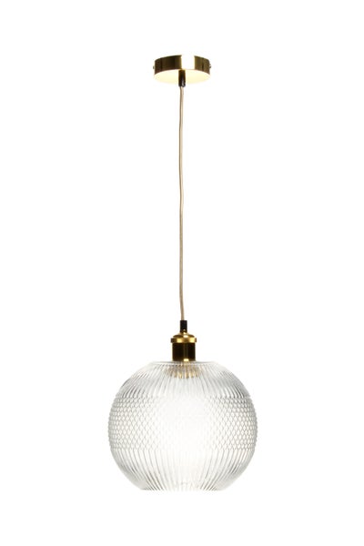 Glaskugel Hängelampe im Retro Design klar gold, Pendelleuchte aus Glas Rund 26 cm | Wohnzimmer Esszimmer Leuchte