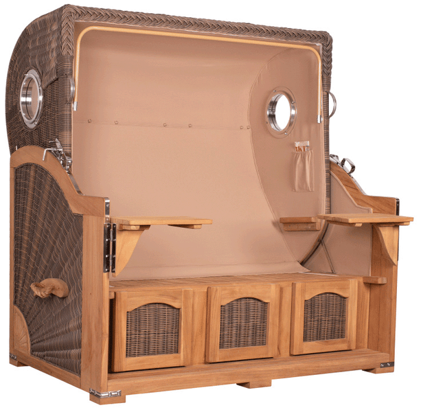Strandkorb Rantum Grande XXL Teak Bullauge PE grey Dessin 506