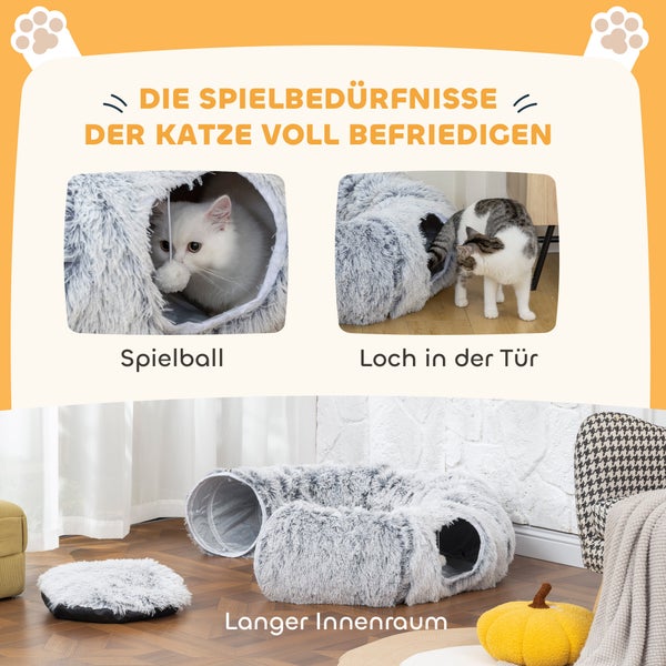 Katzenmöbel mit Spieltunnel, Spielball und Katzenbett