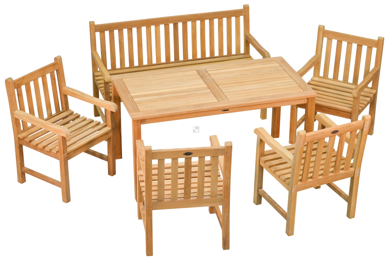 Teak Sitzgruppe 1 Gartenbank 150 cm 4 Sessel 1 Teak Tisch 150 x 80 cm im Set