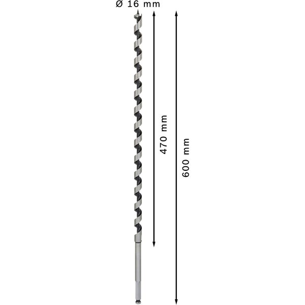 Holzbohrer mit 16 Millimeter Durchmesser und einer Länge von 600 Millimeter