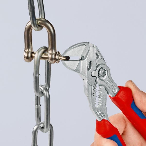 Knipex Zangenschlüssel m Befestigungsöse verchromt, mit Mehrkomponenten-Hüllen, mit integrierter Befestigungsöse zum Anbringen einer Absturzsicherung 180 mm - 8605180TBK