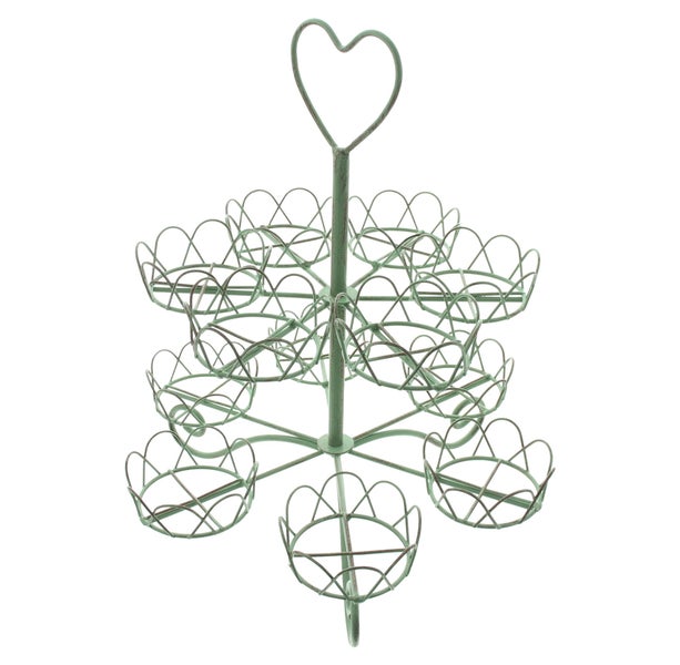 Etageren-Pflanzenständer aus Metall in Mintgrün mit drei Ebenen und herzförmigem Griff