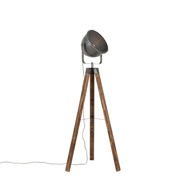 QAZQA - Industrie I Vintage I Industrie I Vintage I Stehleuchte I Stehlampe I Standleuchte I Lampe I Leuchte mit Stativ aus Stahl I Silber I nickel matt und Holz neigbar – Emado I Wohnzimmer I Schlafz