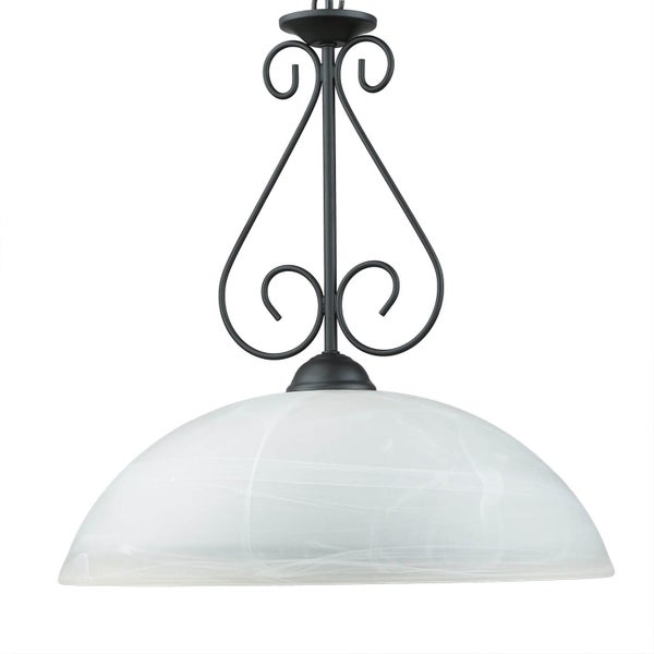 Hängeleuchte mit weißem Glasschirm und schwarzem Metallgestell
