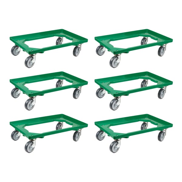 PROREGAL SparSet 6x Transportroller für Euroboxen 60 x 40 cm mit Gummiräder Grün Offenes Deck 2 Lenkrollen und 2 Bremsrollen Traglast 300 kg