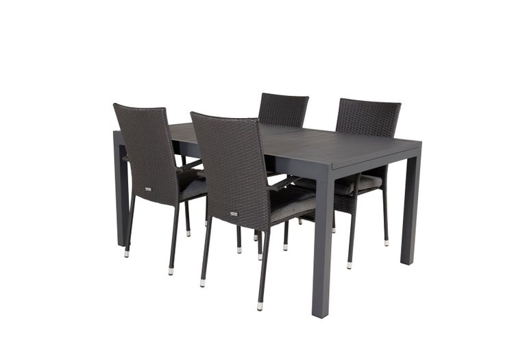 Marbella Gartenset Tisch 100x160/240cm und 4 Stühle Anna schwarz. 100 X 160 X 75 cm