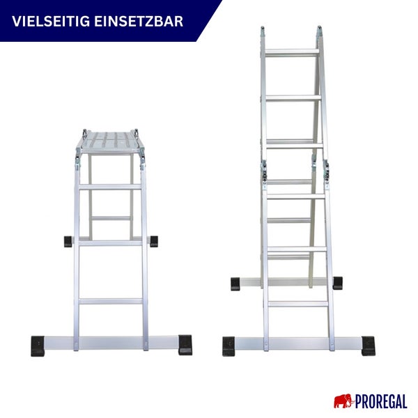 Mehrzweckleiter aus Aluminium in zwei verschiedenen Aufbauvarianten