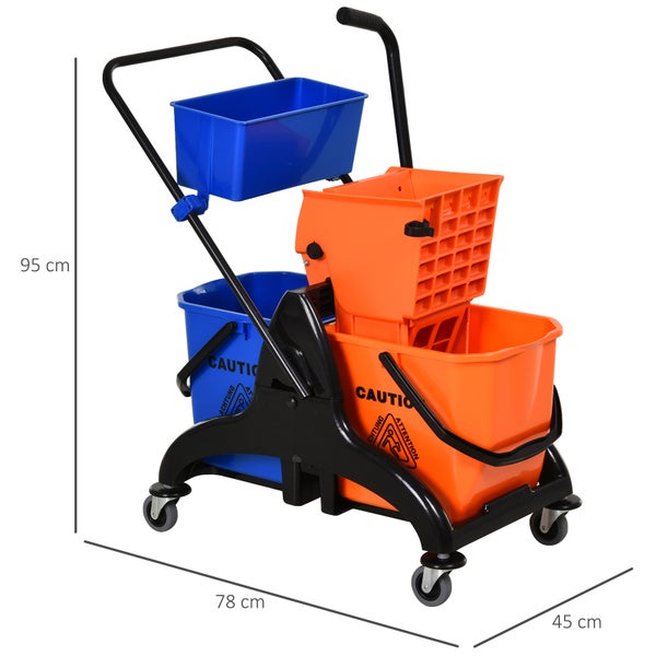HOMCOM Putzwagen Reinigungswagen 26 Liter Wischwagen mit Wischmopp-Presse, Haushaltswagen mit Rollen Orange