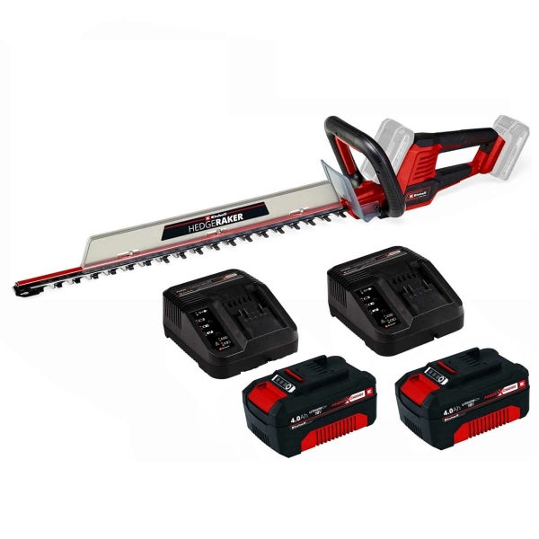Einhell Akku Heckenschere Hedgeraker inklusive zwei 18 Volt 4.0 Amperestunden Akkus und zwei Ladegeräten