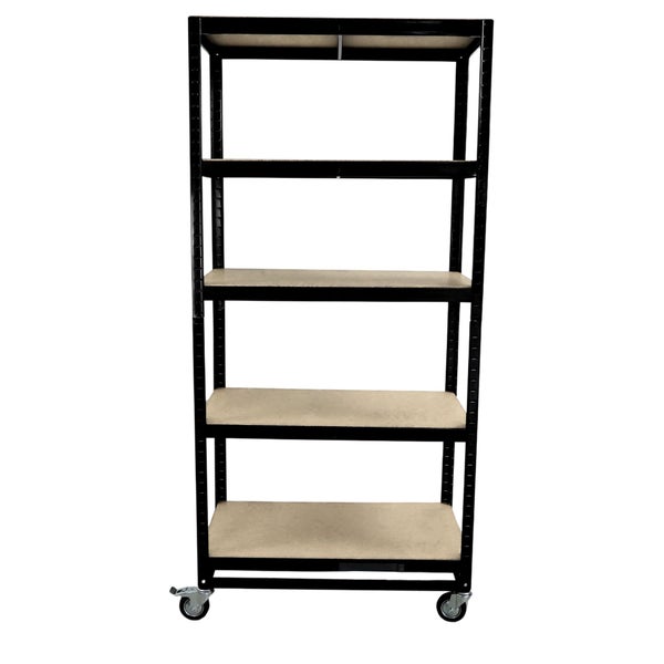 PROREGAL Kommissionierwagen | HxBxT 192x90x50cm | 5 Ebenen | Fachlast 50kg | 2x Lenkrollen & 2x Lenkrollen mit Feststellbremse | Schwarz | Fahrbares Kommissionierregal, Regal auf Rollen, Regalwagen