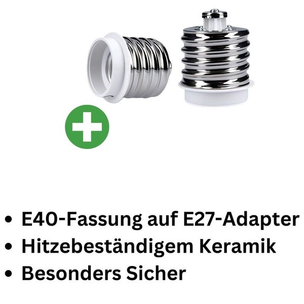 Adapter E40 auf E27 Fassung – Lampenadapter für Leuchtmittel bis 400W, einfach montierbar
