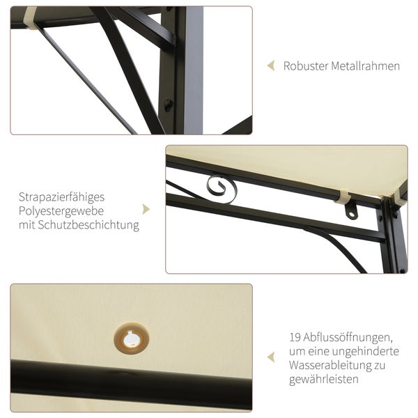 Outsunny Pavillon mit klappbarem Seitendach, UV-Schutz, 3 x 2,5 m, Stahl + Polyester, Cremeweiß + Schwarz