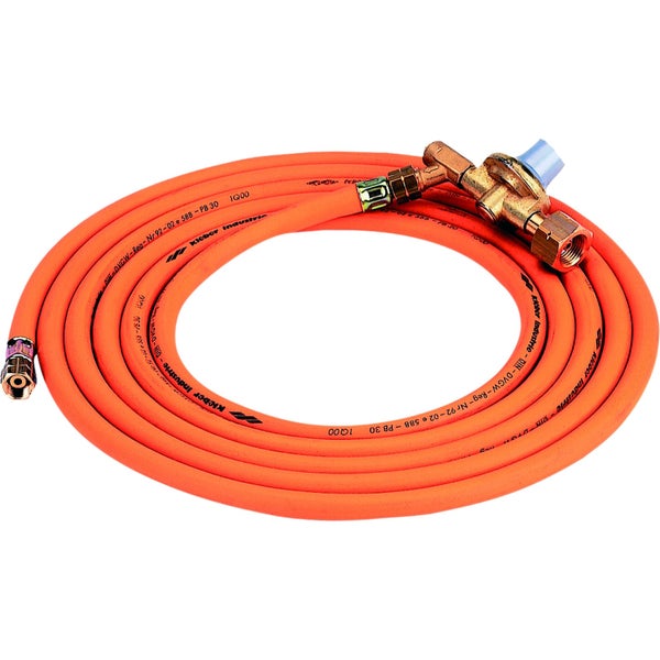 Gasschlauch mit Druckregler, orange, Messinganschlüsse